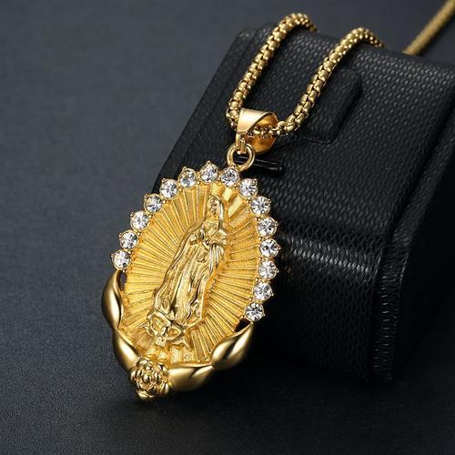 Pendentif De La Vierge Marie Pour Femmes, Chaîne Dorée En Acier Inoxydable, Bijoux Catholique