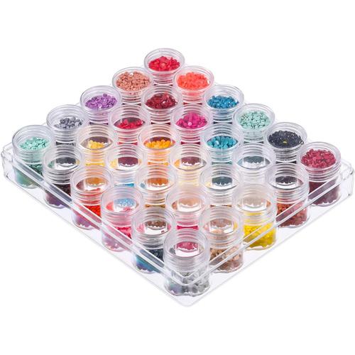 Transparent Boîtes Plastique Rangement Perles 30 pièces Transparent Petites Rond Empilable Récipient des Pots avec Boîte Rectangle pour Bijoux Diamants Des boucles d'oreilles Perles Collier