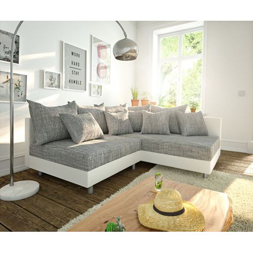 Canapé-Angle Clovis Blanc Gris Clair Ottoman Droite Canapé D'angle Modulaire