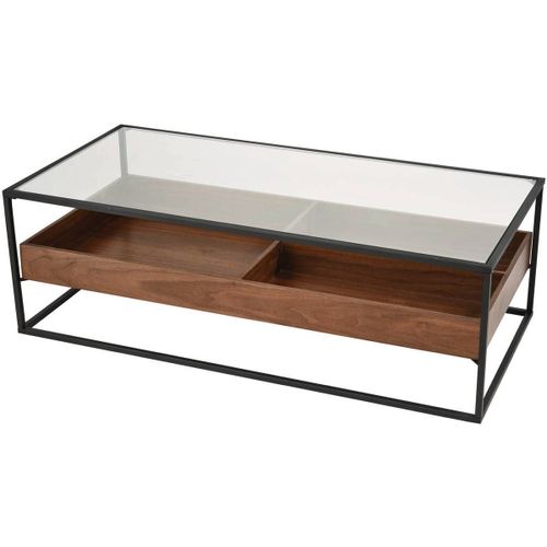 Table Basse Neo - 120 X 60 X 40 Cm - Verre Trempé / Bois Naturel
