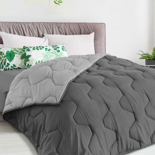 Couette 220x240 Cm Abby Bicolore Gris Clair Et Gris 300 Gr