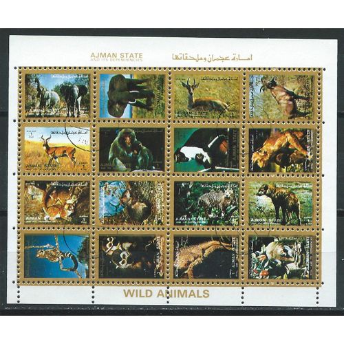 Ajman State, Bloc Oblitéré De 16 Timbres Animaux Sauvages 1973 N° Michel 2701 À 2716