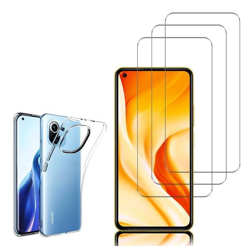 Coque Silicone Pour Xiaomi Mi 11 Lite/ Mi 11 Lite 5g 6.55" Gel Ultraslim Et Ajustement Parfait - Transparent + 3 Films Verre Trempé - Transparent