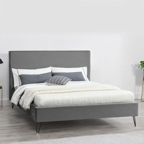 Riverside Lit 140 Velours Gris, Pieds Noirs
