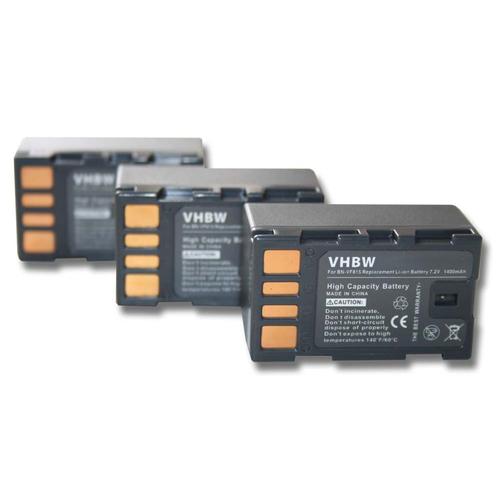 vhbw 3x Batteries compatible avec JVC GZ-HM1SEU, GZ-HM100, GZ-HM100E, GZ-HM200 caméra vidéo caméscope (1400mAh, 7,2V, Li-ion) avec puce d'information
