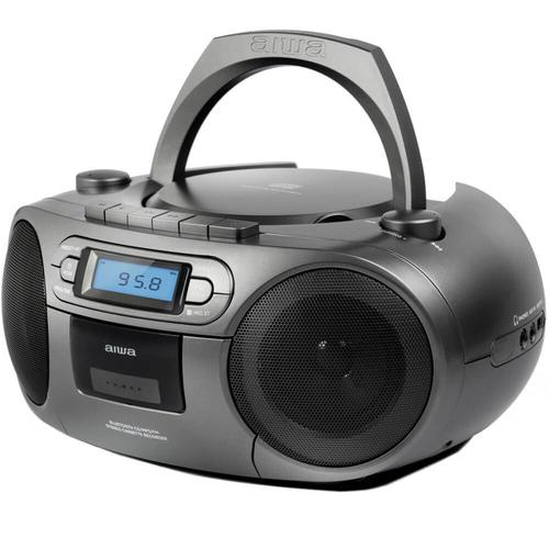 AIWA BBTC-550MG Lecteur CD portable gris avec radio, cassette, Bluetooth et USB