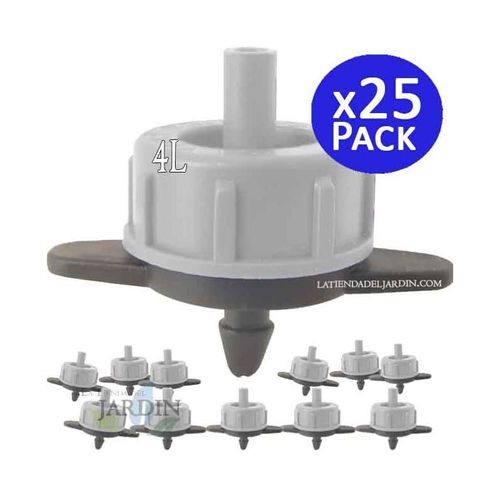 25 x Goutteur autorégulant 4 l/h, Goutteurs d'arrosage en ligne système micro, Goutteur pour arrosage agriole et jardinage