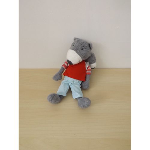 doudou peluche loup et son bébé carré blanc