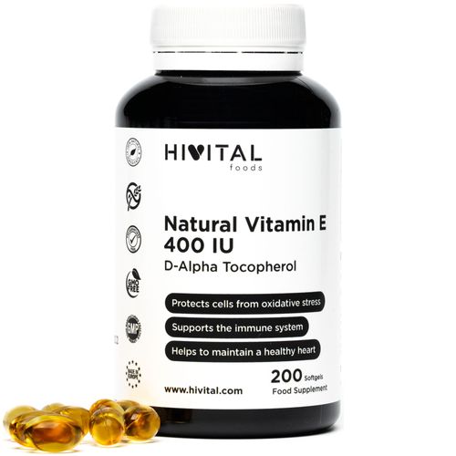 Vitamine E Naturelle 400 Ui (D-Alpha Tocophérol). 200 Capsules (Plus De 6 Mois De Traitement). Protège Vos Cellules Des Dommages Oxydatifs Et Garde La Peau Et Les Cheveux En Bonne Santé 