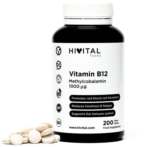 Vitamine B12 Méthylcobalamine 1000 Mcg. 200 Comprimés Végétaliens (Plus De 6 Mois De Traitement). Contribue À La Formation Des Globules Rouges, Réduit La Fatigue Et Améliore Le Système Immunitaire 