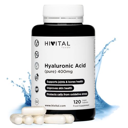 Acide Hyaluronique Pur 400 Mg. 120 Gélules Végétales (4 Mois De Traitement). Haute Dose, Concentration Et Biodisponibilité Qui Maintient Le Cartilage, Les Articulations, Les Os Et La Peau Sains. 
