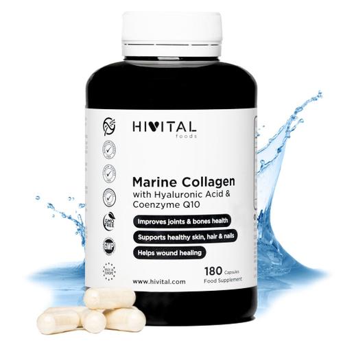 Collagène Marin Et Acide Hyaluronique, Coenzyme Q10, Vitamine C Et Zinc. 180 Gélules (3 Mois De Traitement). Peptides Pour La Santé Des Articulations, Cartilage, Les Os, Peau, Cheveux Et Ongles. 