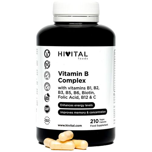 Vitamine B Complex. 210 Gélules Vegan Pour 7 Mois. Complexe De Vitamines B Avec B1, B2, B3, B5, B6, B12, Biotine Et Acide Folique. Augmente Le Niveau D'énergie, Améliore La Concentration Et La Mémoire 