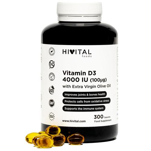 Vitamine D3 4000 Iu. 300 Capsules Pour 10 Mois. Vitamine D Naturelle Avec Huile D'olive Extra Vierge. Maintient Les Articulations Et Les Os En Bonne Santé Et Renforce Le Système Immunitaire. 