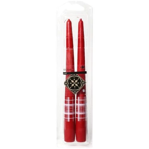 Bougie flambeau rouge foncé sérigraphie tartan blanc x2