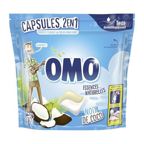 OMO Essences naturelles 2 en 1 Lessive capsules parfum noix de Coco 30 capsules