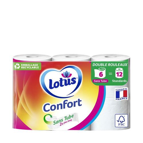 LOTUS Confort - Papier toilette blanc Sans Tube - 6 rouleaux