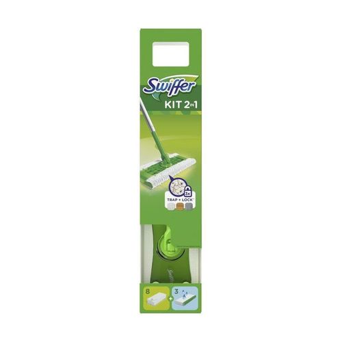 SWIFFER Balai Kit De Démarrage Avec 8 Lingettes Sèches Et 3 Lingettes Humides