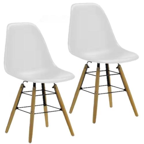 Lot De 2 Chaises De Table Liv Avec Pieds En Bois De Hêtre Et Châssis En Métal - Hauteur D'assise 44 Cm - Blanc