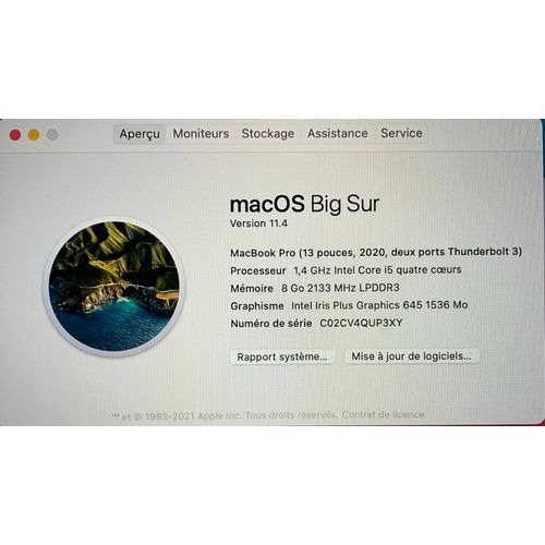 Apple MacBook Pro with Touch Bar MXK32B/A - Début 2020 - Core i5 8 Go RAM 256 Go SSD Gris QWERTY