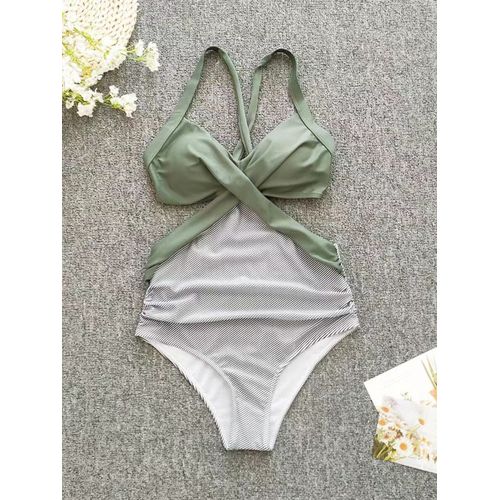 Maillot De Bain Une Pièce Imprimé,Couleur Unie,Col Licou,Monokini,Rembourré,Pour Femmes,Vêtements De Plage,Batterie,Été,2023