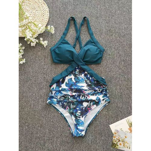 Maillot De Bain Une Pièce Imprimé,Couleur Unie,Col Licou,Monokini,Rembourré,Pour Femmes,Vêtements De Plage,Batterie,Été,2023