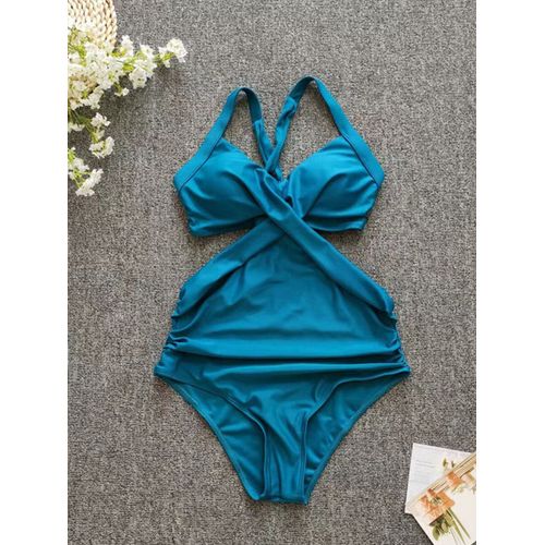 Maillot De Bain Une Pièce Imprimé,Couleur Unie,Col Licou,Monokini,Rembourré,Pour Femmes,Vêtements De Plage,Batterie,Été,2023