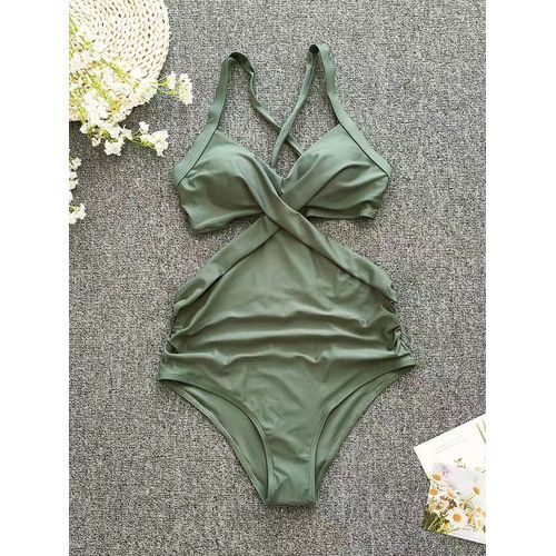 Maillot De Bain Une Pièce Imprimé,Couleur Unie,Col Licou,Monokini,Rembourré,Pour Femmes,Vêtements De Plage,Batterie,Été,2023