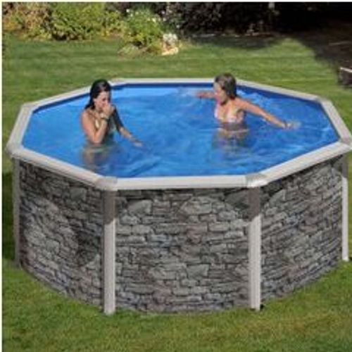 Kit piscine hors-sol cerdeña acier aspect pierre ronde Ø240 x h120 cm