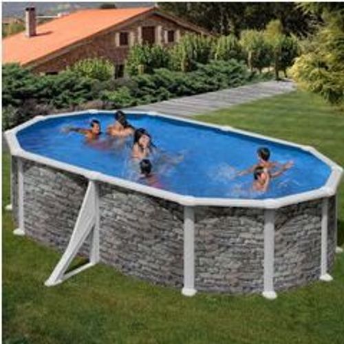 Kit piscine hors-sol corcega acier aspect pierre ovale 2 renforts 500 x 300 x h132 cm