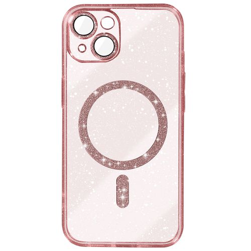 Coque Magsafe Pour Iphone 14 Silicone Pailleté Rose Champagne