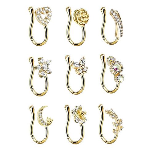 Anneau De Nez En Alliage Avec Strass, Sans Piercing, Bijoux Pour Femmes Et Filles, Cadeau, 9 Pièces