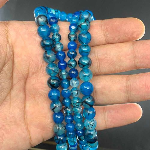 Perle D'agate De Veines De Dragon Bleu Ciel, 1 Brin De 6 8 10mm De Pierre Naturelle, Perles Rondes D'espacement Pour La Fabrication De Bijoux, Bracelet À Faire Soi Même