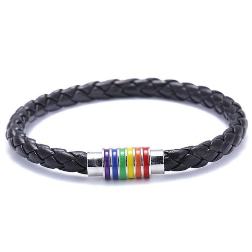 Bracelet En Cuir Véritable Tressé Pour Homme Et Femme, Bijou En Acier Inoxydable, Couleur Noir Et Marron, Pour Gay, Arc En Ciel, Cadeau Magnétique