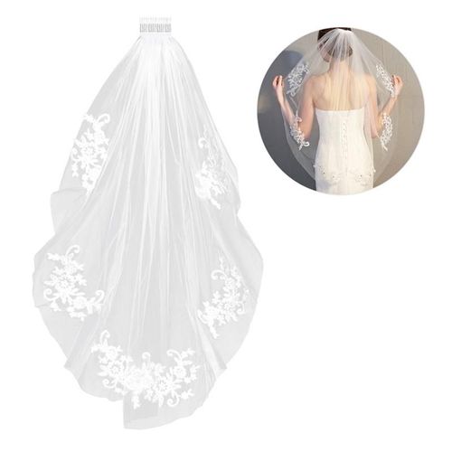 Voile De Mari?E En Dentelle ? Strass, ?L?Gant, Accessoire Pour Cheveux, Robe De C?Ur Pour Bapt?Me, Communion