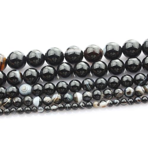 Perles Rondes En Pierre Naturelle Noire, Lot De 4 6 8 10 12mm, Perles Rondes Pour La Fabrication De Bijoux, Bracelets Et Colliers