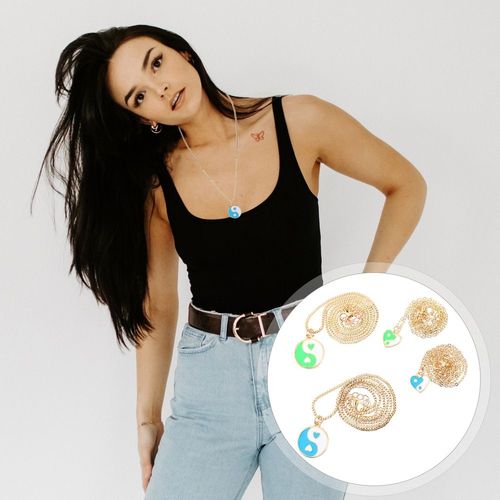 2 Paires De Pendentifs De Cou Pour Filles, Bijoux En Métal, 8 Trigrammes