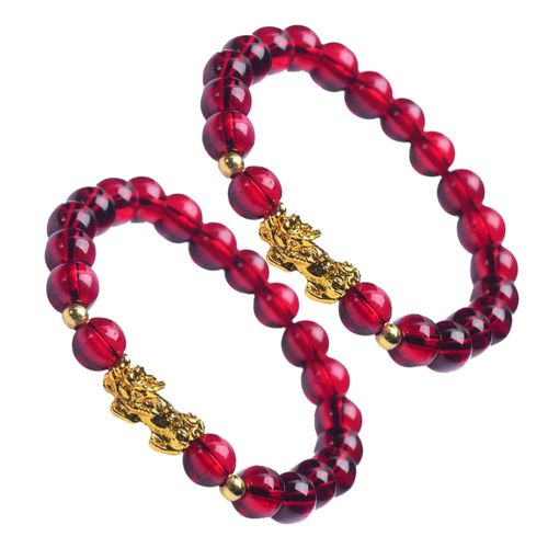 Bracelet Pixiu Pour Femmes, 2 Pièces, 8mm, Ethnique Vietnamien, Sable, Or, Rouge