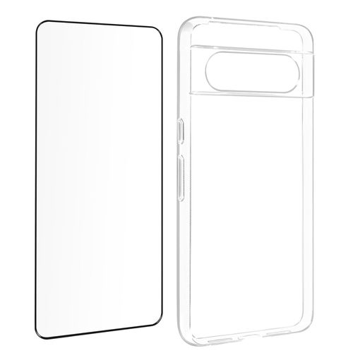 Coque Pour Google Pixel 8 Silicone Gel Et Verre Trempé Bord Biseauté Noir