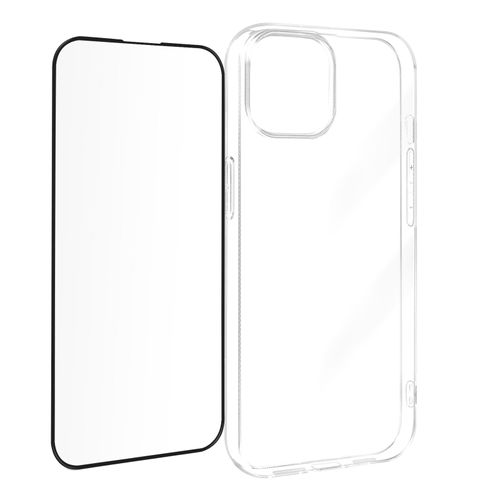 Coque Pour Iphone 15 Plus Silicone Gel Et Verre Trempé Bord Biseauté Noir