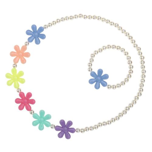 Collier Et Bracelet De Perles Pour Filles, Ensemble De Bijoux Pour Enfants (Couleur De Fleur Aléatoire)