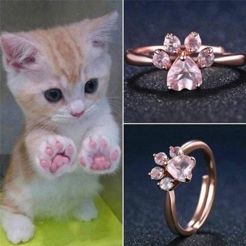 Bague Ajustable En Forme De Patte D'ours Ou De Chat Pour Femme, Anneau Avec Ouverture En Forme De Patte De Chat, Rose, Cristal, Romantique, Cadeau D'amour