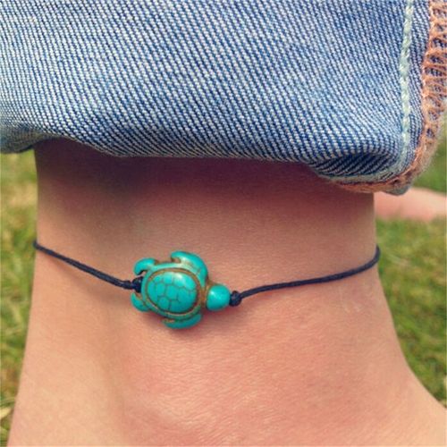 Bracelets De Cheville En Pierre Verte Pour Femmes, Vintage, Corde De Tortue, Chaîne, Accessoire De Pied D'été