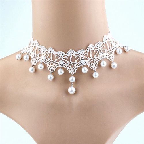 Collier Ras Du Cou En Dentelle Blanche Pour Femmes, Élégant, Vintage, Imitation Perle, Bijoux De Mariée Pour Mariage