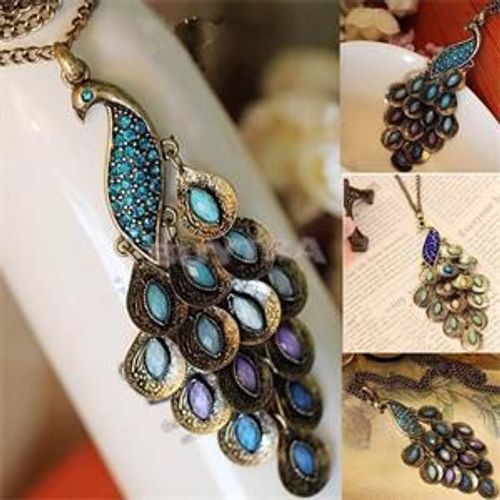 Collier Bohème En Cristal Coloré Pour Femmes, Pendentif, Breloque, Classique, Vintage, Bijoux Design, Plume Bleue Et Verte