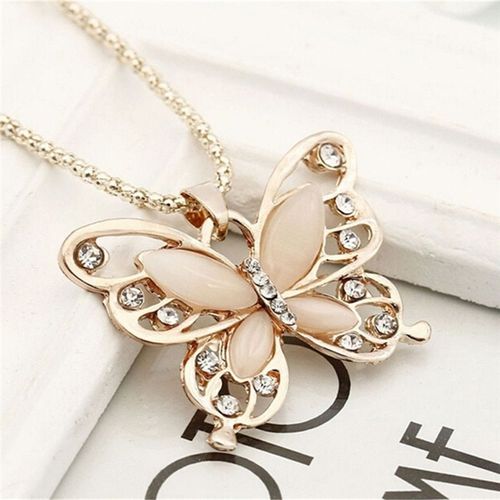 Collier Ras Du Cou Rose Papillon Pour Femmes, Magnifique Collier Long En Pierre ¿Il De Chat, Bijoux