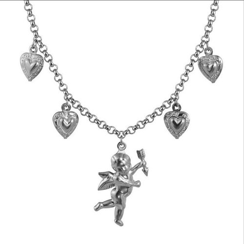 Collier À La Mode En Titane Et Acier Inoxydable Pour Femmes, Chaîne De Clavicule, Amour, Ailes D'ange, Coeur, Cloche