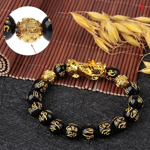 Bracelet En Obsidienne Feng Shui Pi Xiu, Unisexe, En Or, Pour Femmes, Riche Et Porte Bonheur, Perles En Pierre