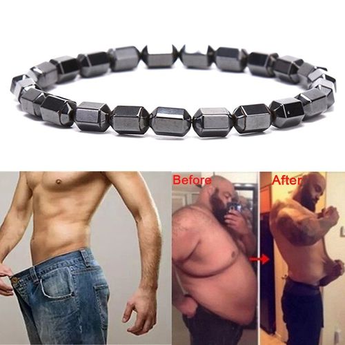1 Pièces Perte De Poids Ronde Pierre Noire Bracelet De Thérapie Magnétique Soins De Santé Hématite Stretch Bracelets De Charme Pour Hommes Femmes Cadeau