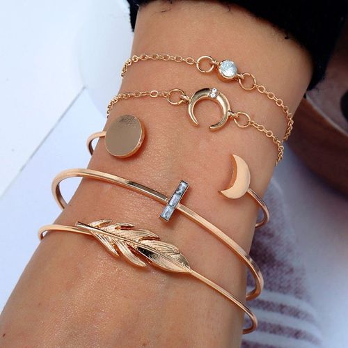 Ensemble De Bracelets Bohème Pour Femmes, Corde Noire, Avion, Feuille De Lune, Cristal, Breloque, Bijoux